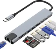 7in1 USB C to HDTV Multifunction Adapter with 4K HDTV Plug, 2 USB Port, USB C Female Port, USB C Male, SD/TF Card Reader & Rj45 Ethernet