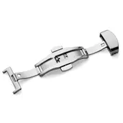 2Pcs Watch Leather Wrist Strap Butterfly Buckle Stainless Steel Double Snap, Size: 20mm (Silver)