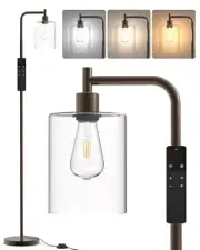 Floor Lamp with Remote, Industrial Standing Floor Lamp with Glass Brown