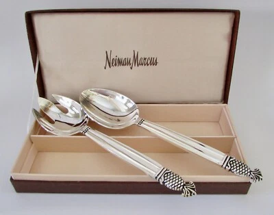 Neiman Marcus Pineapple Hospitality Silver Plated Serving Spoon & Fork NIB