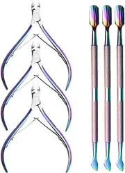 6 Pcs Cuticle Trimmer with Cuticle Pusher, Cuticle Cutter Nipper Professional Stainless Steel Clippers Durable Pedicure Manicure Tools for Fingernails and Toenails (Chroma)