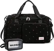[BEULPTN] Small Gym Bag for Women, Travel Duffle Bag Carry On Weekender Bag with Shoe Compartment, Strawberry#Black, Gym Bag&toiletry Bag