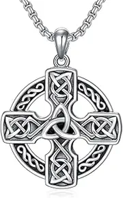 [WSX] Celtic Cross Necklace mens Amulet Necklace Protection Jewelry Religious Gifts with 2.5mm 24" Adjustable Rolo Chain