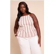 Plus Taupe Stripe Peplum Cami Top, Taupe