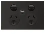 Hager WBQP2SUSBAC-MB Finesse Series Double Powerpoint, Switchplug Combination, With Single USB Type A+C Charging Outlet, Single Pole, Flush, Horizontal, 250V 10 Amps, 3 Pin, Matt Black