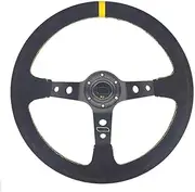 Universal 14 inch 350mm Suede/PVC/PU Car Aluminum Racing Steering wheels Deep Corn Drifting Sport Auto Steering Wheel With Logo(Leather-Black-Red)