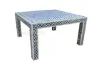 Indian Handmade Bone Inlay Mughal Design Coffee Table Blue Color