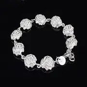 Chain Bracelets,Silver Bracelet,Fashion Bangle,Sterling Silver Bracelet for Women,Ladies 925 Sterling Silver Bracelet Fashion Hand Carve Rose Flower Bracelet Elegant Bracelet Ladies Silver Jewellery