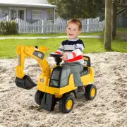 CostwayKids Rid-On Digger Functional Excavator Toy with Rotatable Digging Bucket-Yellow