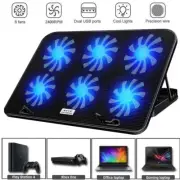 Dual USB Cooling Pad LED Light 6 Fans Slim Quiet Cooler Stand Laptop PC Notebook