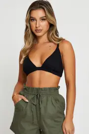 Black Cami Bralette Linen Blend - Size 14, Women's Bralet