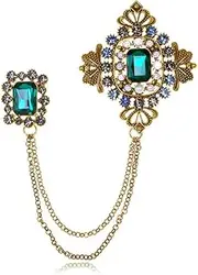 [Kokoma] Vintage Tassel Chian Brooch Pin for Women Men CZ Crystal Buckle Chain Collar Lapel Pin Shirt Collar Pin Chain Brooches Dress Cloth Cardigan Clip Suit Stud Corsage Pins for Men's Suit Accessories, Gemstone, cubic zirconia