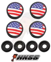 4 Black Custom License Plate Frame Tag Screw Cap Covers - USA FLAG RWB 8A3