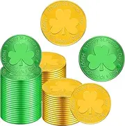 100 PCS St. Patrick's Day Coins - Lucky Gold Green Shamrock Clover Coins Party Favors for St. Patrick's Day Decorations, Irish Themed Party Supplies, Birthday, Parade Throws, Outdoor Treasure Hunts