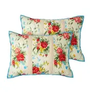 Pioneer Woman Pillow Sham Set Sweet Rose Standard Size 2Pc Floral Blue Cotton