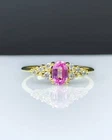 14k Yellow Gold Natural Pink Sapphire and Diamonds Cluster Women Proposal Ring