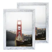 9x12 Picture Frame Set of 2, Distressed White Wood with Glass Photo Frame - D...