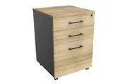 Xavier 3-Drawer Mobile Pedestal Storage Filing Cabinet - Oak & Ironstone