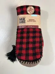 Muk Luks Women's Winter Slipper Sock-Licorice Red Check Plaid L/XL (8-10) NEW