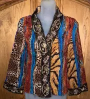 ALBERTO MAKALI Boho Chic Crinkle Snap Front Polyester Jacket Blouse Sequins Sz S