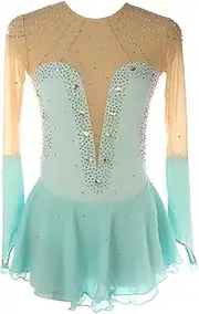 [Zagitova] Figure Skating Dress for Girls with Shiny Diamond, Long Sleeves Competition Dress Gymnastics Leotards