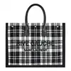 YSL SAINT LAURENT 羊毛蘇格蘭紋縫線LOGO大購物包(黑白)