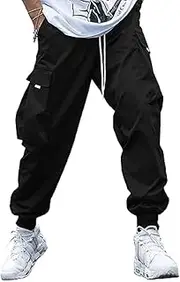 [Generic] Men's Casual Drawstring Elastic Waist Flap Pocket Street Jogging Work Pants