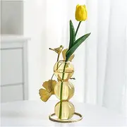 Flower Vase Round Ball Glass Vases with Metal Shelf Creativity Home Table Decoration Crystal Transparent Vase Hand Craft Vase Decoration Home Decor (Color : Golden 3 Ball L)