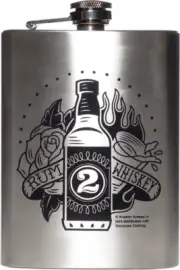 61034 Sourpuss Rum 2 Whiskey Rose Fire Glass Bottle Booze Stainless Steel Flask