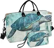 [YXYZRMY] Sea Turtle Blue Retro Travel Duffel Bag Gym Bag Sports Tote Bag with Multiple Interior Pockets Shoulder Weekender Bag for Women Men with Toiletry Bag 20.5”x 7.9”x 13.8”, Multi-Colored, one
