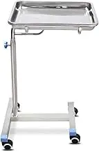 Mobile Mayo Tray, Detachable Stainless Steel Trolley Surgical Medical Instrument Equipment Adjustable Height Metal Trolley with Flat Cover for Medical Supplies and Catheters