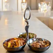 Vanderbeek Designs Stainless Steel Trio Snack Serving Dish – Elegant 3-Compartment Bowl for Nuts, Olives, Candies, and Appetizers – Perfect for Hosting, Parties, and Everyday Use