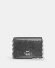 Coach Mini Wallet On A Silver Chain Glitter Patent Gunmetal Leather CP249 NWT