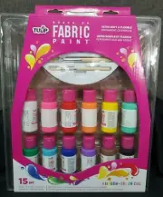 Tulip Brush On Fabric Paint 15 pc Set~ 12 Paints, 2 Brushes, 1 Palette~ NEW!