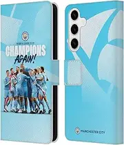 Head Case Designs Officially Licensed Manchester City Man City FC Team Huddle Poster 2021/22 Premier League Champions Leather Book Wallet Case Cover Compatible with Samsung Galaxy S24+ 5G