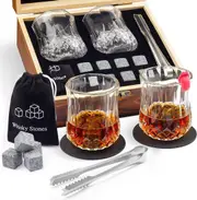 Whiskey Stones Gift Set for Men - Includes 8 Chilling Stones, Box, Coasters