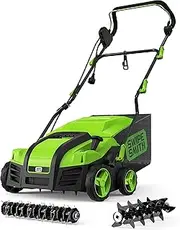 SWIPESMITH 16-Inch 15 Amp Electric Dethatcher Scarifier, 2024 Upgraded Lawn Dethatcher with 5-Position Depth Adjustment, 14.5 Gal Removable Thatch Collection Bag, Quick-Fold, Keeps Lawn Health