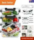 Glass Meal Prep Containers 2 Compartments Portion Control with Upgraded Snap ...