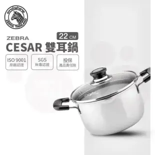 【ZEBRA 斑馬牌】304不鏽鋼Cesar雙耳鍋 22cm 4.5L(附玻璃蓋 湯鍋)