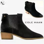 Cole Haan Val Black Suede Booties Pointed Toe Block Heel Women’s Ankle Boots 7