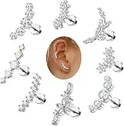 [Sanfenly] 8Pcs 16G Cartilage Earring Stainless Steel Star Flower Opal CZ Helix Earrings Flat Back Cartilage Helix Conch Piercing Jewelry for Women