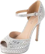 [Yumlon] Women's High Heels Platform Dress Rhinestones Peep Toe Pumps Shoes Sandals