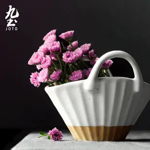 九土日式手工陶瓷花器花藍復古家居粗陶花器客廳乾花裝飾擺件裝飾品花插插花器原創花器ins花器北歐花器造型花器DER0085