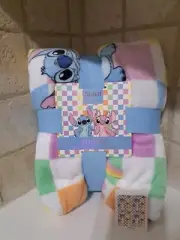 Primark Disney Stitch Angel Throw Blanket Soft 47" X 59" Colorful Checker Print