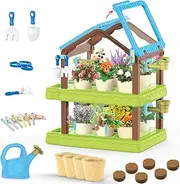 Mostop Kids Gardening Kit Greenhouse Growing Terrarium Kit, Kids Plant Growing kit, Kids Gardening Set with Garden Tools, Watering Can, Educational Creative Thinking Toddler Gardening Set for Kids