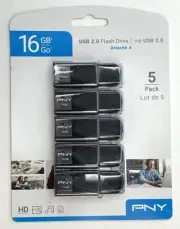 PNY 16 GB USB 2.0 Flash Drive Pack of 5