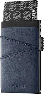[VULKIT] Pop up Wallet Credit Card Holder with Extra Leather Slots RFID Blocking Slim Metal Card Case for Men or Women(Blue)