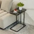 Side Table Marble End Table Bedside Sofa Table Rectangle (Black)