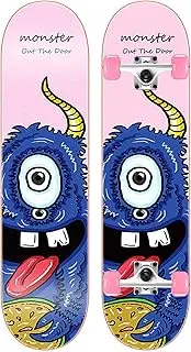 Sports Skateboards, (Monster Pattern) 31-inch Seven-Layer Maple Non-Shiny Wheel Double-Sided Colored Sand Skateboard Suitable for Young Adults