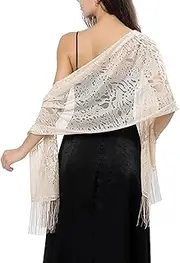 [B-HOT] Ladies Lace Shawls and Wraps Floral Scarf with Tassels 200cm for Wedding Evening Party Dresses Pashmina